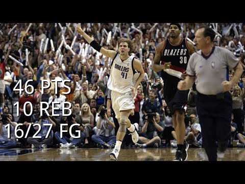 Dirk Nowitzki Full Highlights vs Trail Blazers (2003 WC1R GM1) - 46 PTS, 10 REB, 16/27 FG! BEAST!