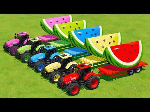 LOAD & TRANSPORT GIANT WATERMELONE WITH LAMBORGHINI TRACTORS - Farming Simulator 22