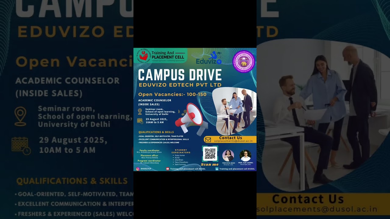 Campus Drive Alert! ✨🎓Kickstart your career with Eduvizo EdTech Pvt Ltd #SOL #DU #placement