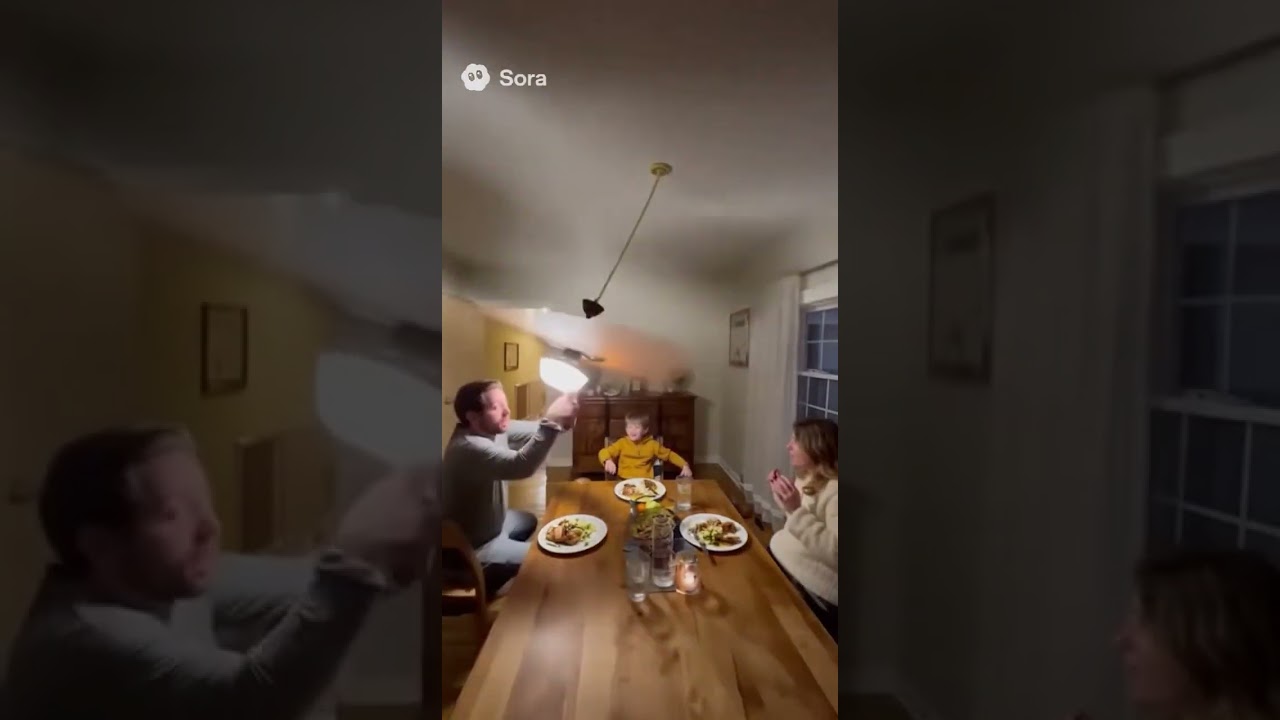 A ceiling fan dropped on them wile having dinner 🫨 #shorts #accident #dinner #family #funny #fails