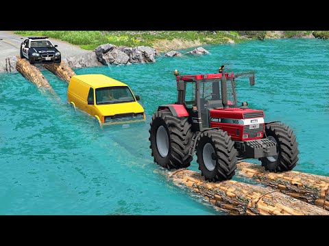 Cars vs Log Bridge and Deep Water #2 - BeamNG.Drive | BeamNG Land TV