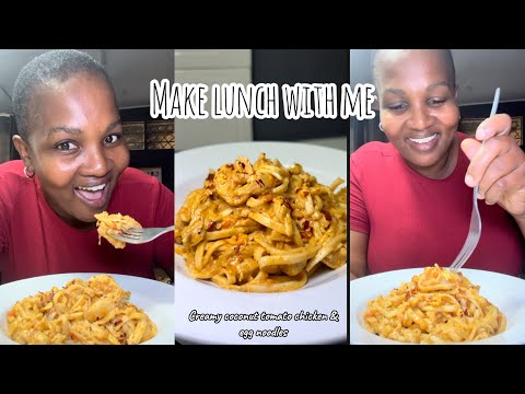 Creamy coconut tomato chicken with egg noodles 🍜 #leungosplate #pasta