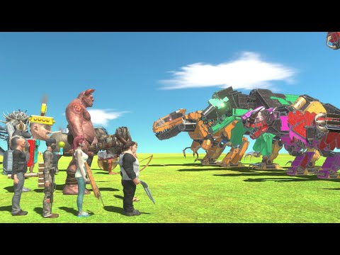 Robot Dinosaur VS Range Team - Animal Revolt Battle Simulator