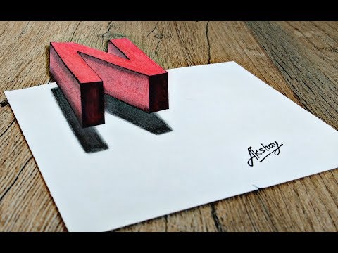 How To Draw 3d Floating Letter "N" - 3d Trick Art On Paper - Drawing 3d letter