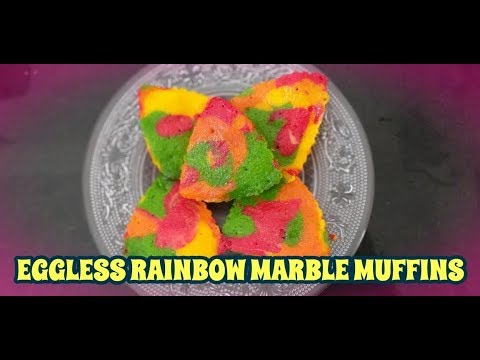 HOW TO MAKE EGGLESS RAINBOW MARBLE MUFFINS IN MICROWAVE & COOKER IN 5 MINUTES/BAKING TIPS/EASY CAKE