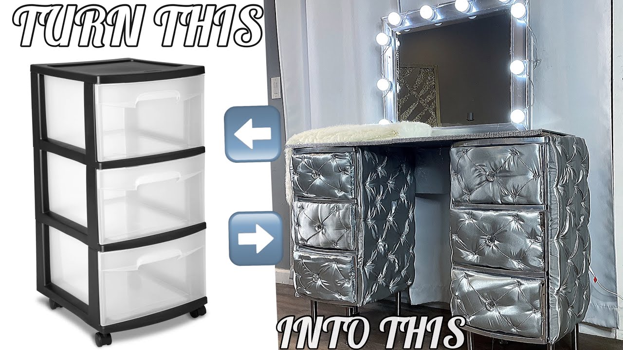DIY VANITY MIRROR MADE OUT OF STORAGE BINS | DIY VANITY DESK | DIY VANITY WITH LIGHTS