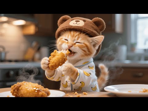 Ginger Kitten Goes Crazy for Fried Chicken — Mama Cat Teaches Her How to Choose and Cook It 🍗🐾