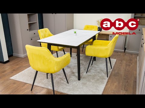 Set Masă Living Extensibilă KJT4711-1 Alb cu 4 Scaune Tapițate KJC38 Gri 1