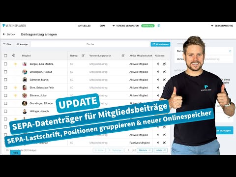 Vereinsplaner Version 2.7 – SEPA-Lastschrift, Positionen gruppieren im Termin & neuer Onlinespeicher