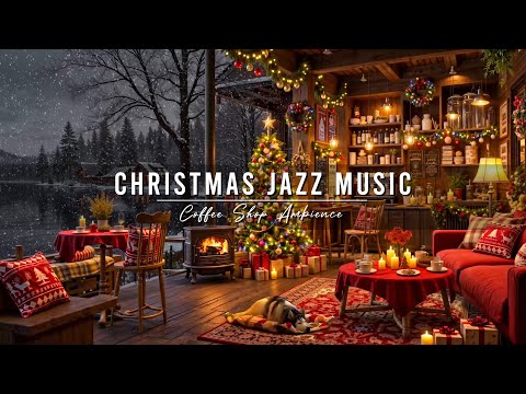 Christmas Jazz Instrumental Music & Gentle Snowfall for Relax 🎄 Cozy Christmas Coffee Shop Ambience