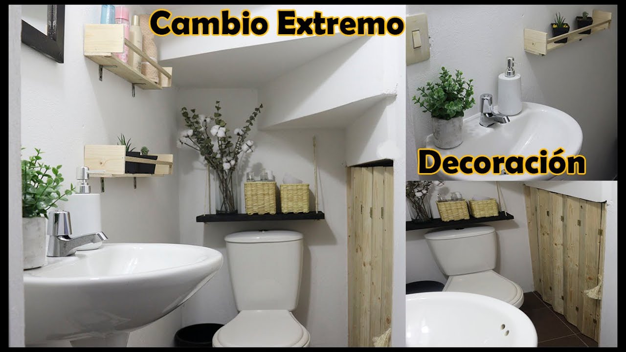 BAÑO PEQUEÑO BAJO LA ESCALERA 💡 COMO DECORAR UN BAÑO PEQUEÑO CON POCO DINERO 💰💰 baño antes y después
