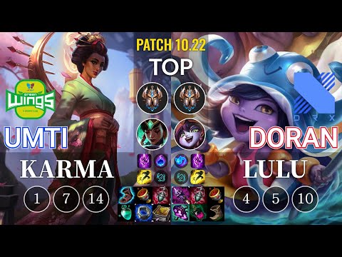 JAG UmTi Karma vs DRX Doran Lulu Top - KR Patch 10.22