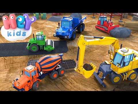 Construction Vehicles Song for Kids ???? Excavator, Bulldozer & Other Trucks for children - HeyKids