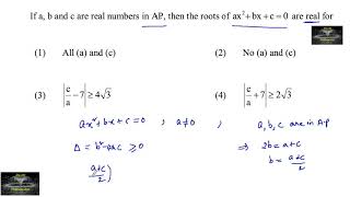 Download Lagu If a,b and c are real numbers in A.P. then the roots of ax^2+bx+c=0 are real for JEE Mains test Thumbnail