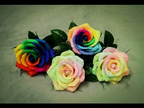 How To Make Rainbow Rose From Crepe Paper - Craft Tutorial