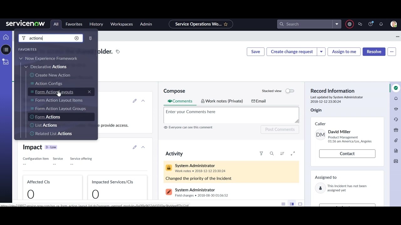 ServiceNow - Service Operations Workspace - Custom UI action and redirection