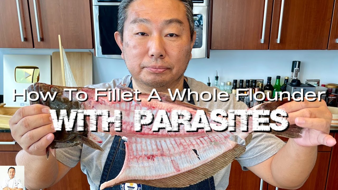 How To Professionally Fillet Whole Flounder aka Hirame (Flatfish) WITH PARASITES! Would you eat it?
