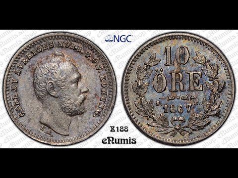 SWEDEN, Karl XV, 10 Ore 1867, NGC MS 64