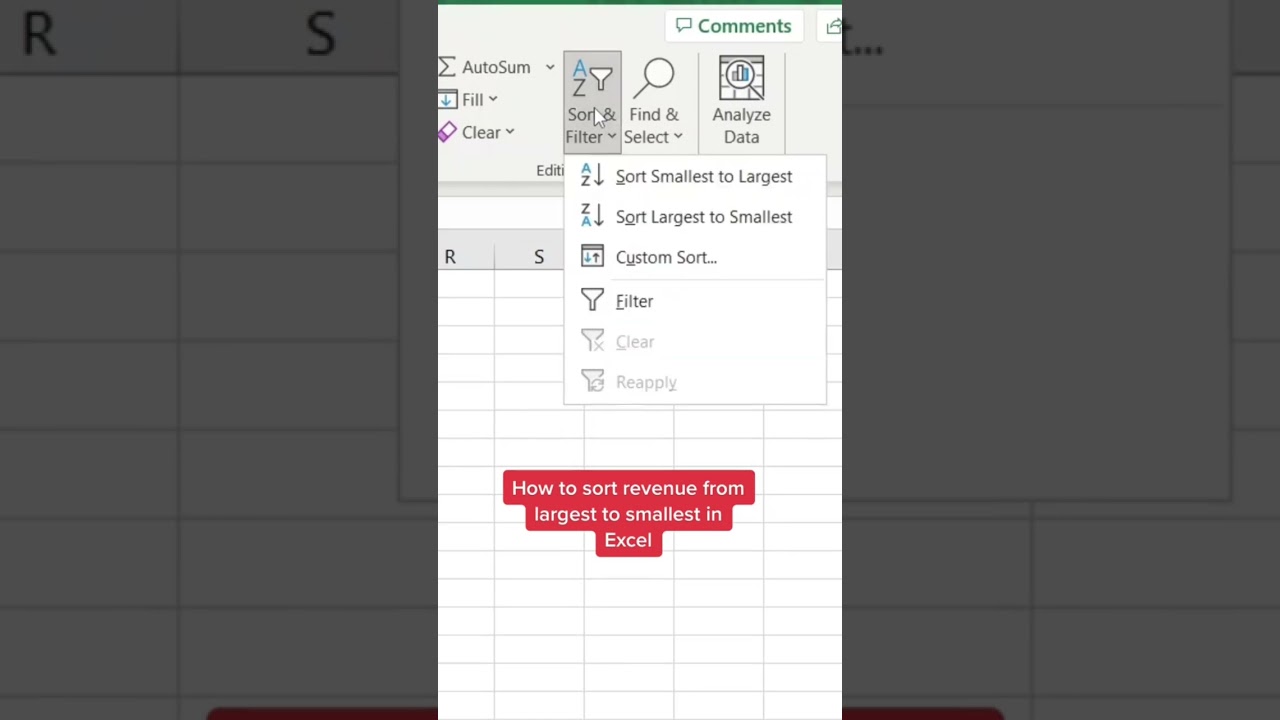 How to sort revenue from largest to smallest in Excel! #excel