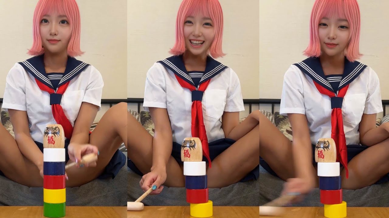 【ポロリ】ノーパンでだるま落としにチャレンジした結果・・♡