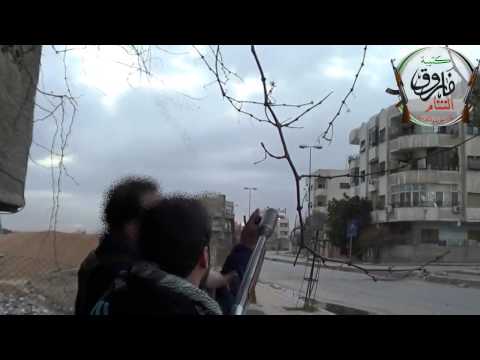 استهداف حاجز ميسلون التابع لقوات النظام بقذيفة محلية الصنع من قبل عناصر كتيبة فاروق الشام قرب العباسيين في حي جوبر في مدينة دمشق