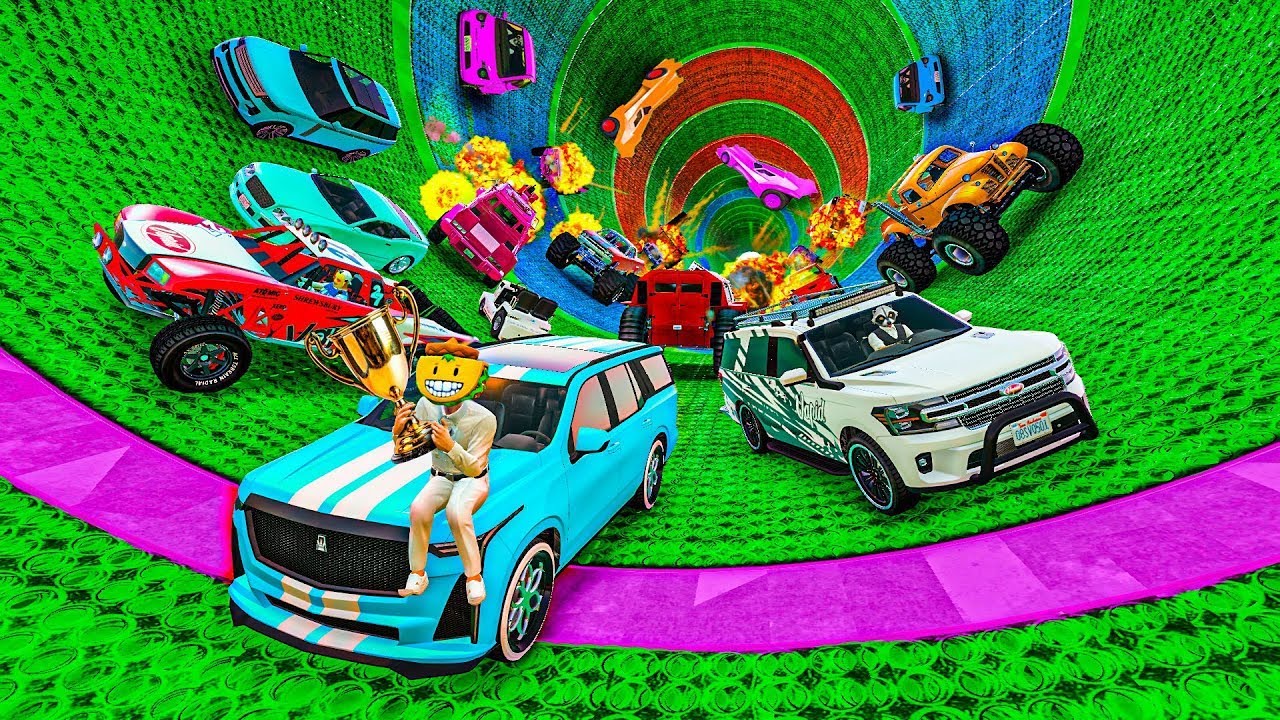 CARA A CARA CON COCHES ALEATORIOS Y EL ÚLTIMO EXPLOTA! TUBO DE VELOCIDAD INFINITA!! - GTA 5 ONLINE