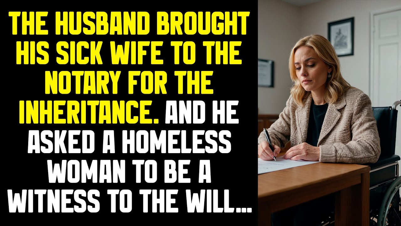 The husband brought his wife to the notary for the inheritance. And when he asked a homeless...