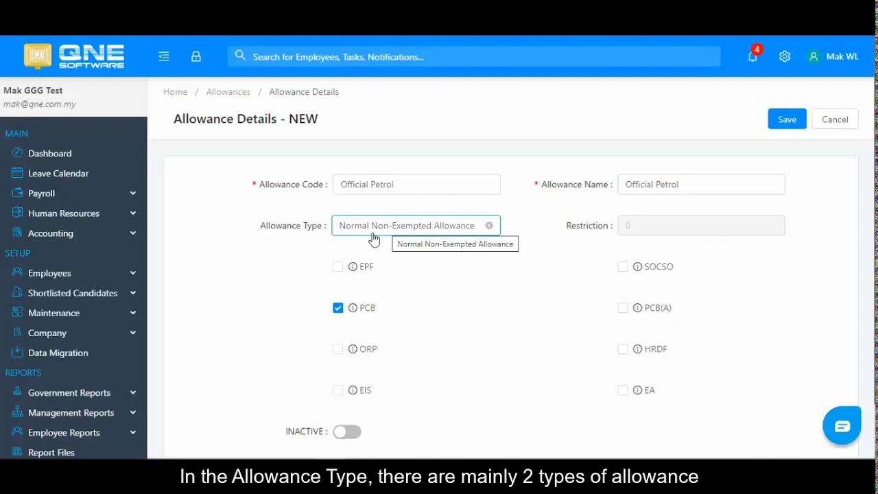 12. Cloud Payroll & HR Software - Create New Allowance