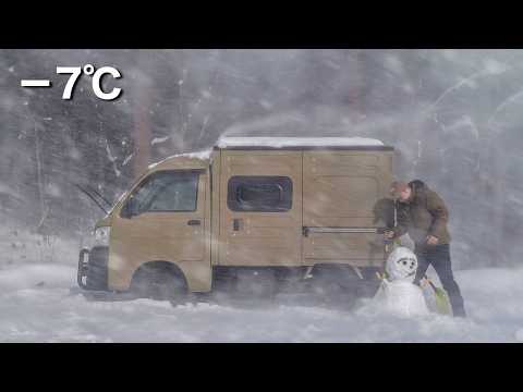 Windy Snowstorm Hits During My Kei-Truck Camping with a Snowman! | ASMR JDM