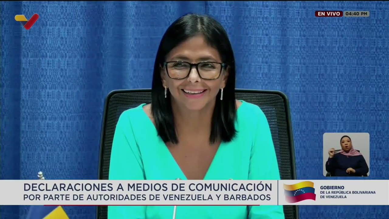 Delcy Rodríguez y Mia Mottley, Primera Ministra de Barbados, dan declaraciones este 27 abril 2026