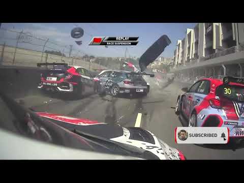 WTCR Race  1 - Big crash in the streets of Vila Real Portugal