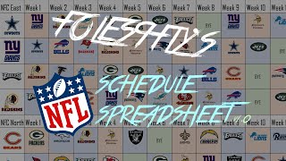 Microsoft Excel/Google Sheets  NFL 2019-20 Schedul