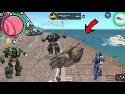 Rope Hero Vice Town (Army Tank Cavedin Bridge) Army Tank Destroy Black PoliceCar Robot - HD