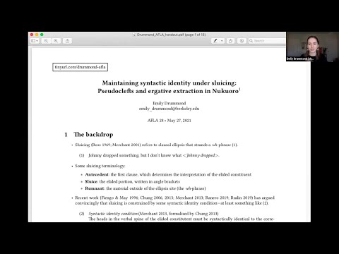 [AFLA28] Maintaining syntactic identity under sluicing: Pseudoclefts and voice (mis)matches—Drummond
