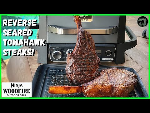 NINJA WOODFIRE GRILL TOMAHAWK STEAKS! Reverse Seared to Perfection!