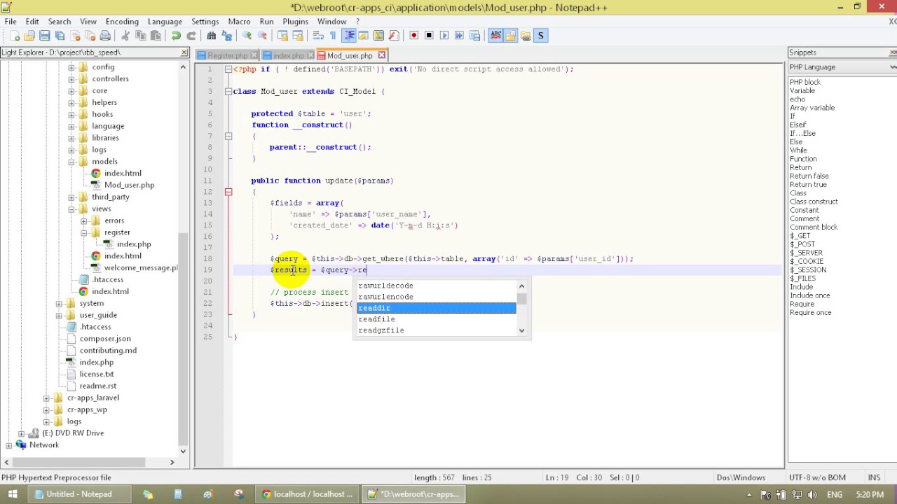 Codeigniter 3 Tutorial 3 - insert/update/delete/select with mysql table part 2/3