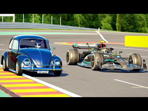 Can the Mercedes F1 2023 W14 Lap a Volkswagen Beetle in a 2 Lap Race?!?