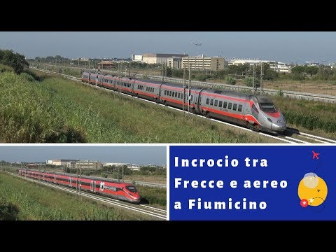 Incrocio a Fiumicino Aeroporto tra ETR 400, ETR 600 e aereo in partenza