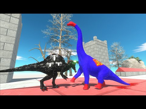 SUPERMAN BRACHIOSAURUS VS VENOM SPINOSAURUS DEATH FALL - Animal Revolt Battle Simulator