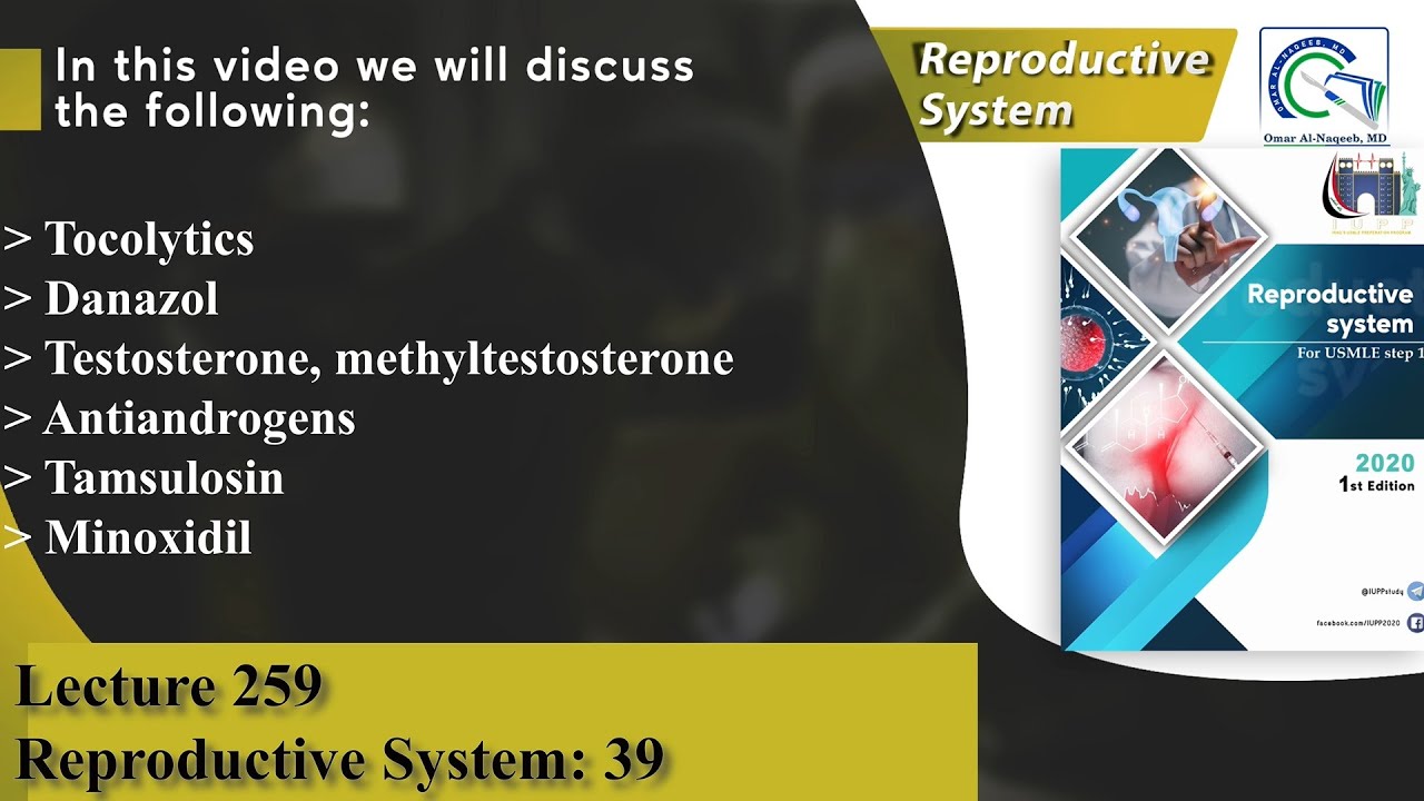Tocolytics | Danazol | Testosterone, methyltestosterone | Antiandrogens | Tamsulosin | Minoxidil