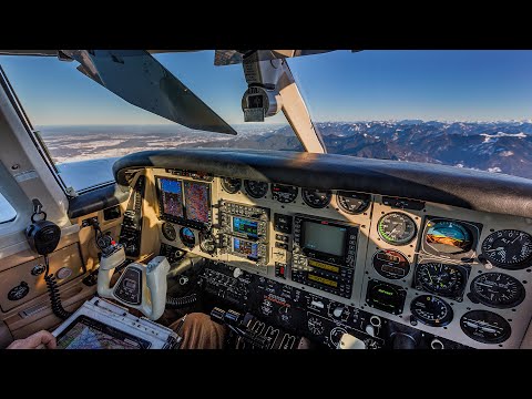 Beechcraft Duke B60 Local Flight Start UP, Taxiing, Take Off, Inflight, Snowy Mountains!