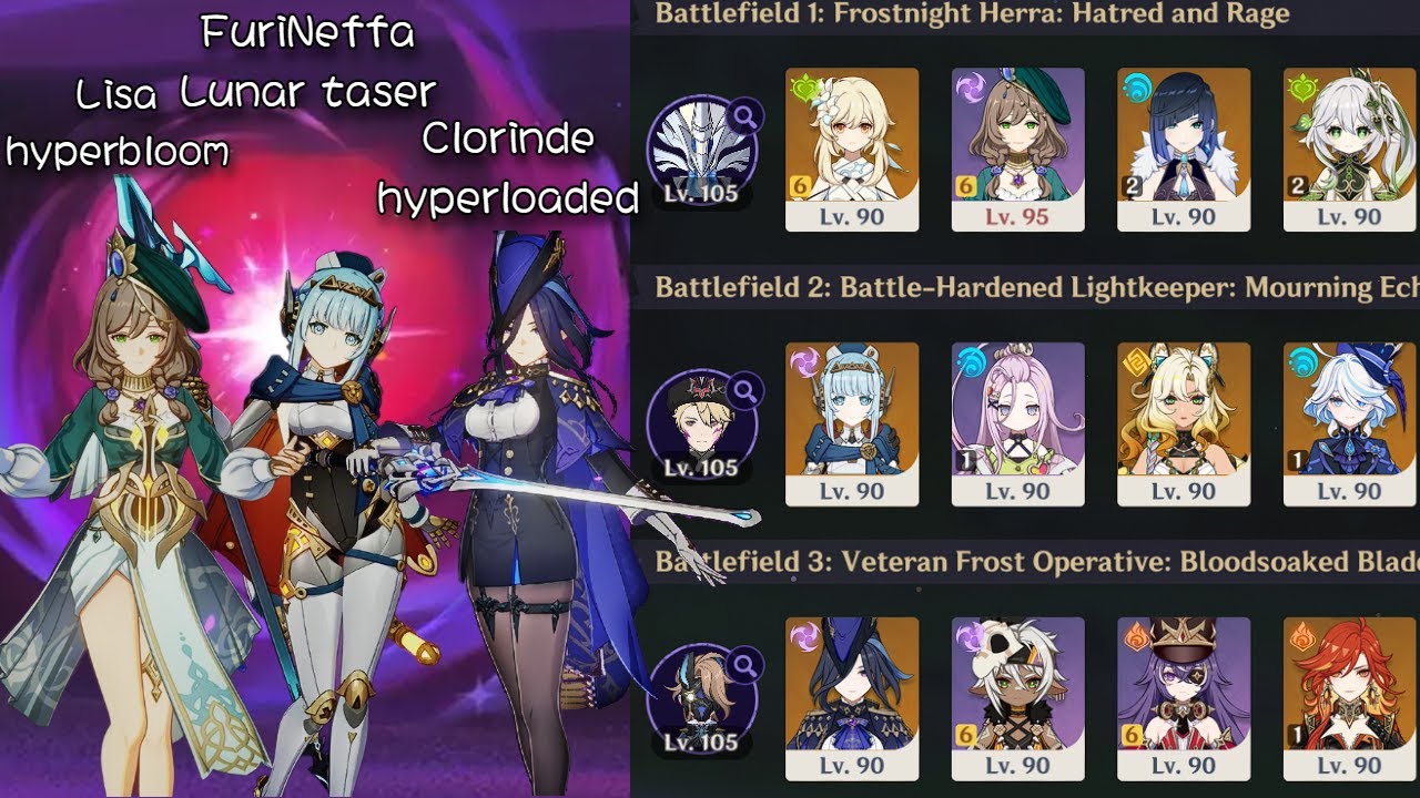 Electro girls main! Lisa, Furineffa/C0 Clorinde vs Luna II Stygian Onslaught: Fearless mode