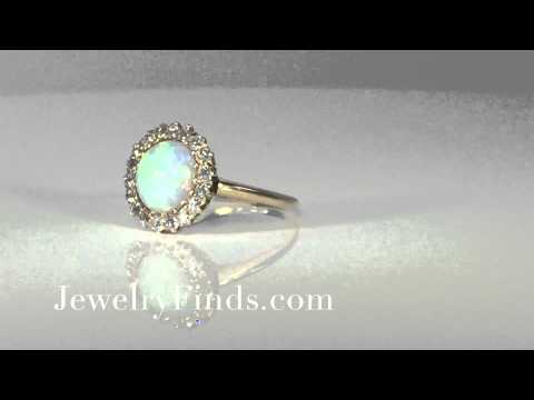 Pristine 1890's 1.88ctw Opal & Old European Cut Diamond Halo Ring 14k
