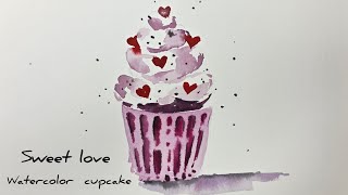 Sweet Love in Watercolor ❤️ | Valentine Cupcake Painting🧁