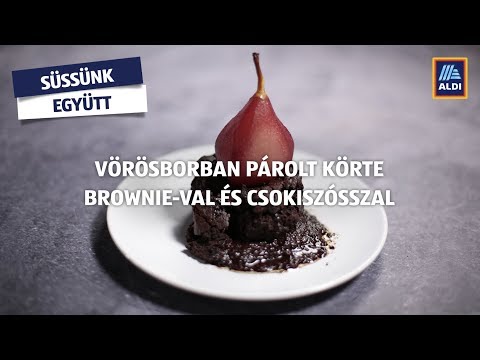 Vörösborban párolt körte brownie-val és csokiszósszal