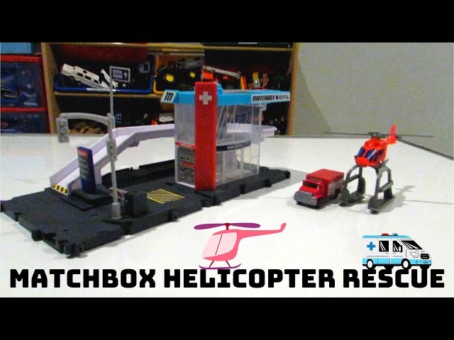 Vídeo relacionado con Matchbox Action Drivers Helicóptero de rescate de coches de juguete con hélices que giran y 1 ambulancia, se convierte en centro de control de misiones, +3 años (HXM74)