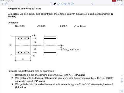 Bemessung für eine exzentrische Zugkraft – Rep. Massivbau 1 (Klausur WiSe 16/17 Aufg. 14)