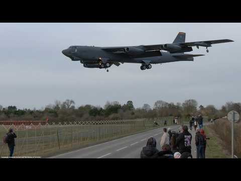 B-52 bombers; extreme take offs and landings in crosswind at RAF Fairford