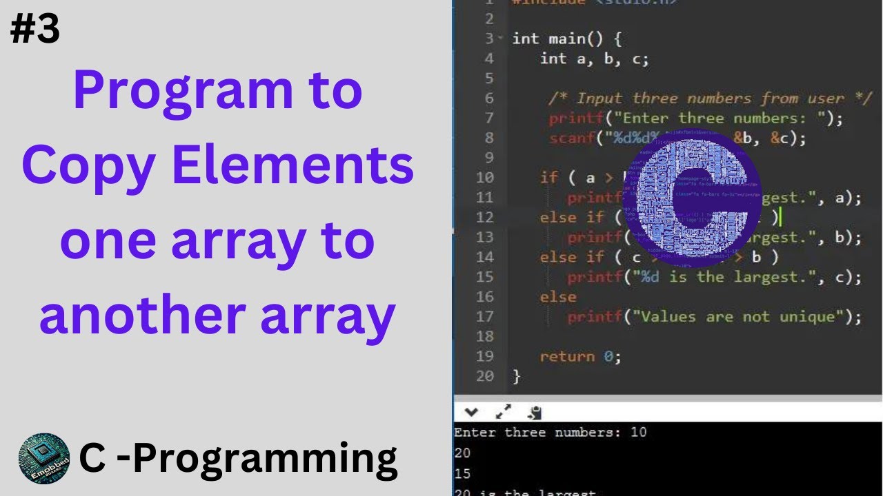 Program to copy an array to another array | C programming Array Example |Beginner #cprogramming