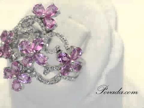 Pink Sapphire Diamond Gemstone Flower Ring in White Gold [R5224PS]